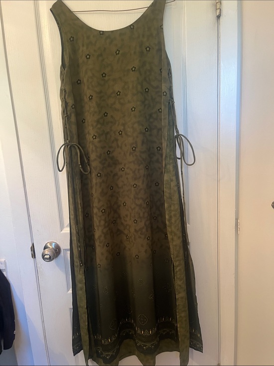 Dresses & Skirts - Vintage Olive Green Hippie Tank Maxi Dress with Side Ties and Ethnic Vibe